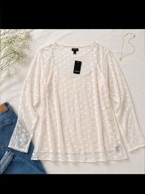 Torrid Sheer Mesh Heart Swiss Dot Blouse Plus Size 4 Cream Romantic Top 2025 NEW